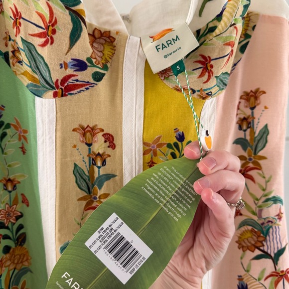 New Farm Rio Multicolor Delicate Floral Stripes Linen Maxi Dress Small Boho - Picture 3 of 7